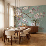 papier peint panoramique cerisier japonais branches fleuries sakura blanc rose f-9