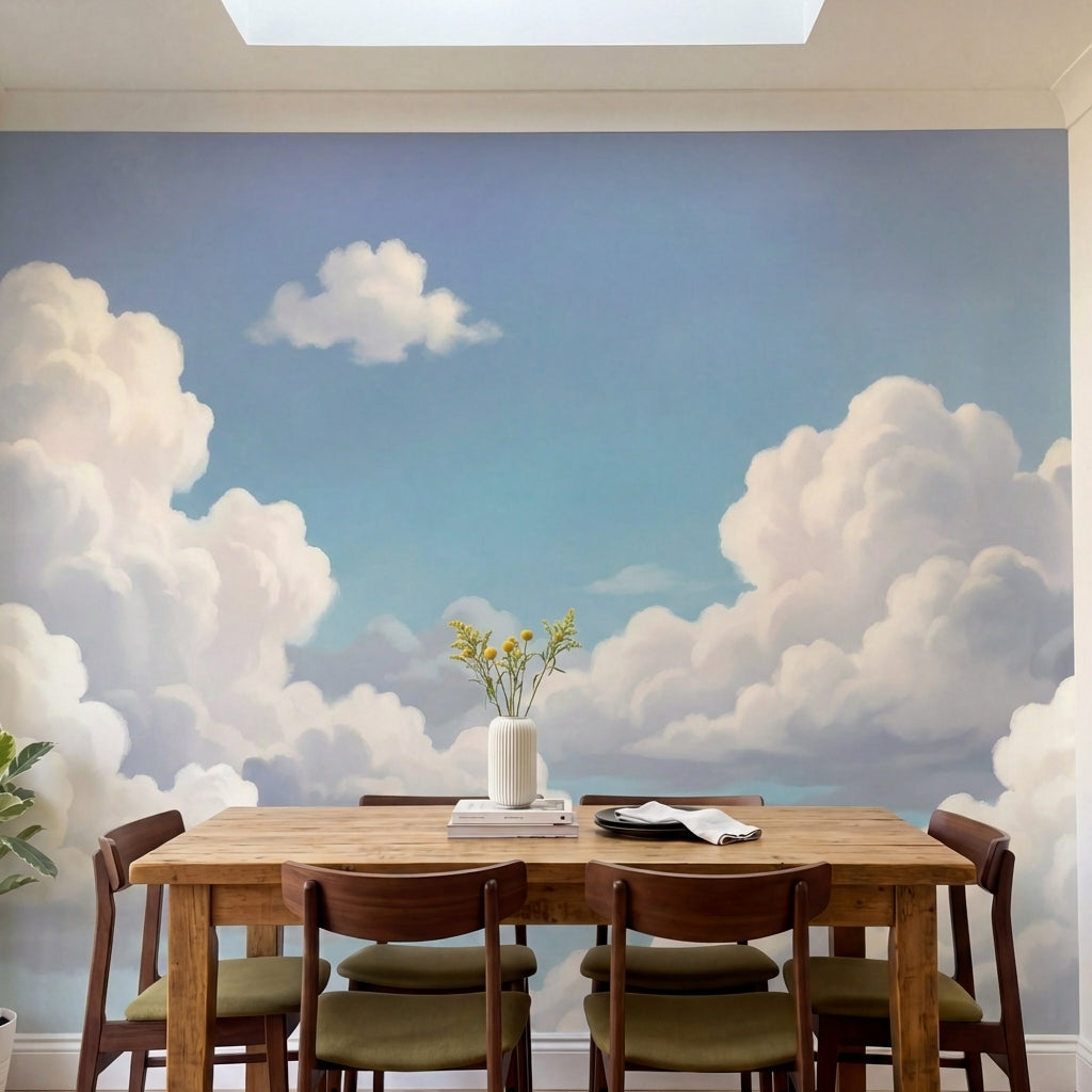 papier peint panoramique ciel nuages blancs volumineux fond bleu azur degrade-2