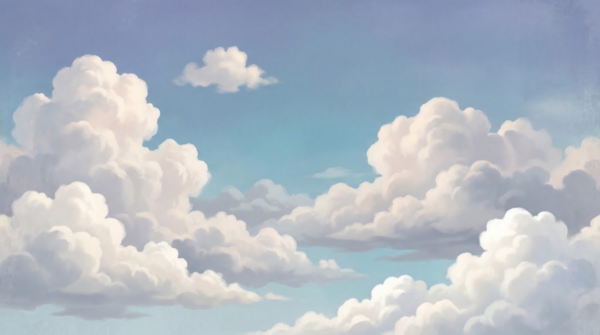 Papier peint panoramique ciel - Nuages blancs volumineux fond bleu azur dégradé sur mesure - Design