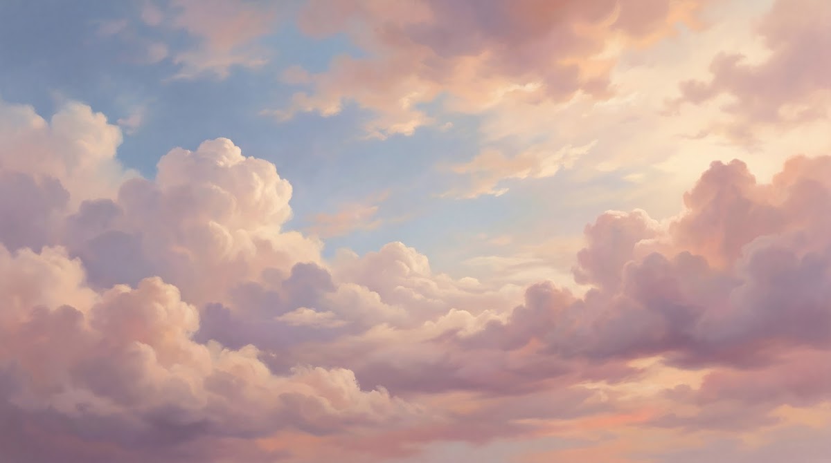 Papier peint panoramique ciel - Nuages roses coucher soleil dégradé pastel tons rose et bleu lavande sur mesure - Design