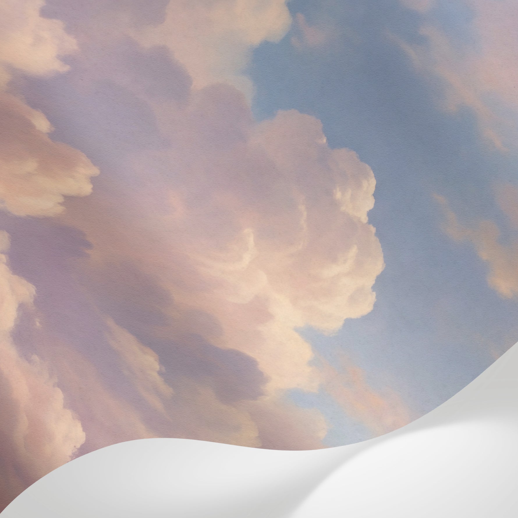 Papier peint panoramique ciel - Nuages roses coucher soleil dégradé pastel tons rose et bleu lavande sur mesure - Matière