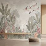 papier peint panoramique flamant rose oiseaux tropicaux jungle exotique feuillag-4