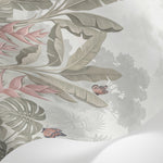 Papier peint panoramique flamant rose - Oiseaux tropicaux jungle exotique feuillage palmiers tons beige crème sur mesure - Matière
