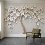 papier peint panoramique floral arbre stylise fleurs blanches branches dorees fo-1