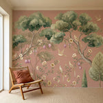 papier peint panoramique floral arbres fruitiers oiseaux blancs fleurs blanches -HERO-14