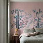 papier peint panoramique floral bambous pivoines roses magnolias blancs fond ros-VARIANTE-7