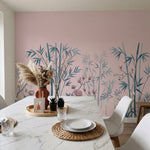 papier peint panoramique floral bambous pivoines roses magnolias blancs fond ros-VARIANTE-8