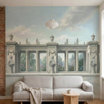 papier peint panoramique floral colonnade neoclassique fontaines lions jardins f-2