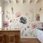 papier peint panoramique floral coquelicots aquarelle pavots sauvages tons rose -5