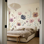 papier peint panoramique floral coquelicots aquarelle pavots sauvages tons rose -7