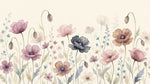 Papier peint panoramique floral - Coquelicots aquarelle pavots sauvages tons rose poudré et beige crème sur mesure - Design