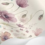 Papier peint panoramique floral - Coquelicots aquarelle pavots sauvages tons rose poudré et beige crème sur mesure - Matière