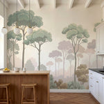 papier peint panoramique floral foret eucalyptus branchages superposes tons vert-1
