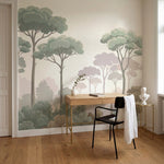 papier peint panoramique floral foret eucalyptus branchages superposes tons vert-6