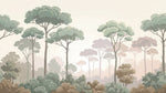 Papier peint panoramique floral - Forêt eucalyptus branchages superposés tons vert sauge et beige crème sur mesure - Design