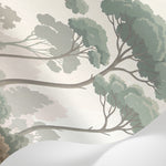 Papier peint panoramique floral - Forêt eucalyptus branchages superposés tons vert sauge et beige crème sur mesure - Matière