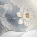 Papier peint panoramique floral - Lotus nénuphars feuillages aquatiques fond beige rosé et vert gris sur mesure - Matière