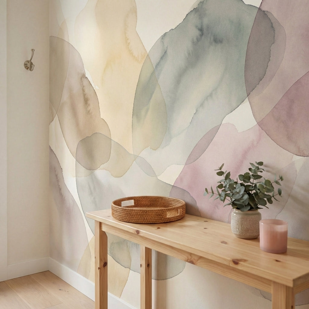 papier peint panoramique floral petales aquarelle superposes tons rose poudre be-7