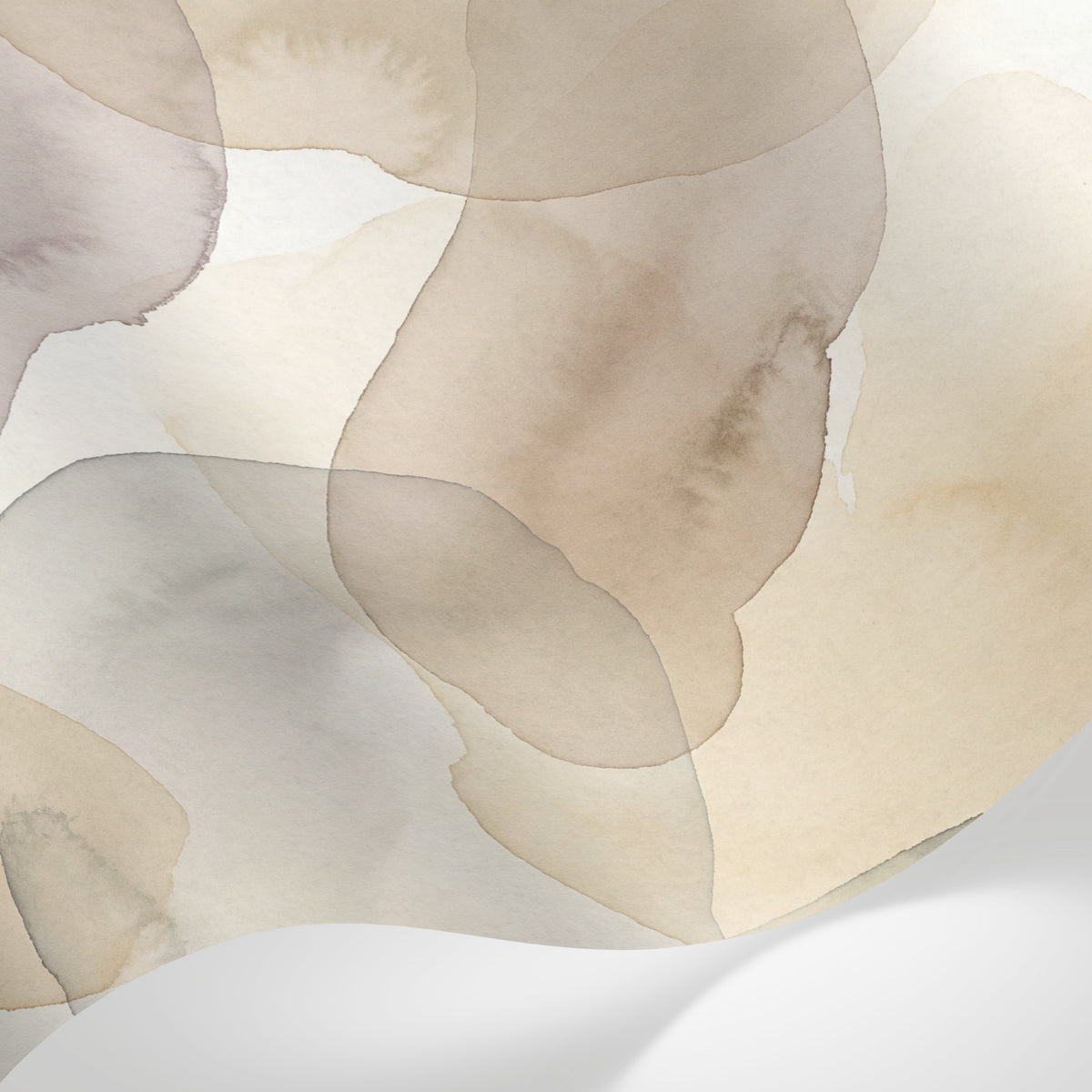 Papier peint panoramique floral - Pétales aquarelle superposés tons rose poudré beige crème et gris sur mesure - Matière
