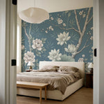 papier peint panoramique floral pivoines lotus bambou branches fleuries fond ble-8