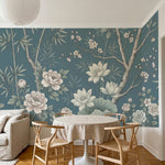 papier peint panoramique floral pivoines lotus bambou branches fleuries fond ble-VARIANTE-6