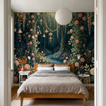 papier peint panoramique floral roses corail cascade florale chemin lumineux fon-6