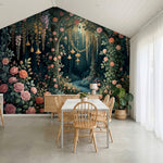 papier peint panoramique floral roses corail cascade florale chemin lumineux fon-7