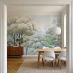 papier peint panoramique foret arbres feuillus gravure ancienne tons beige creme-VARIANTE-7