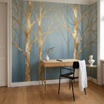 papier peint panoramique foret bouleaux dores branches nues brouillard tons beig-10