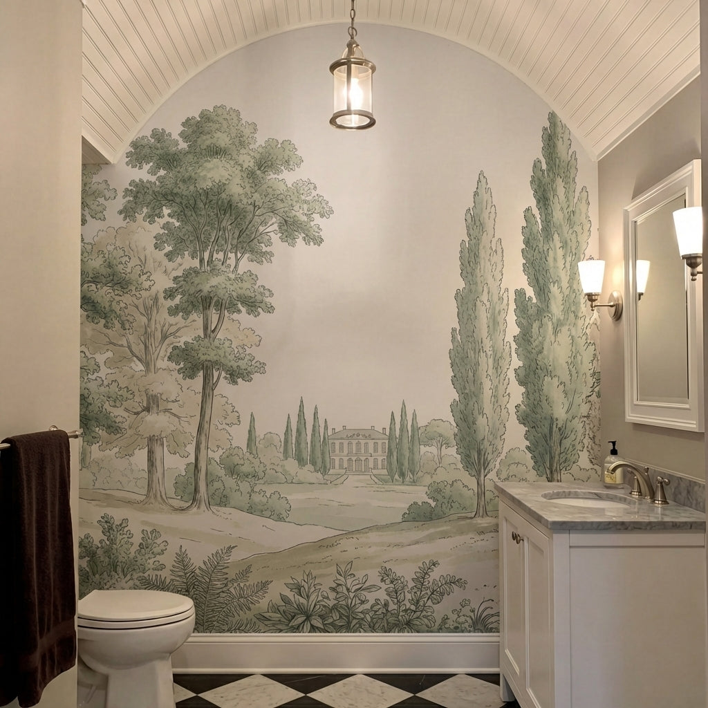 papier peint panoramique foret chenes majestueux cypres elances chateau neoclass-7