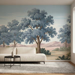 papier peint panoramique foret chenes majestueux paysage champetre collines loin-1