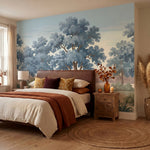 papier peint panoramique foret chenes majestueux paysage champetre collines loin-8