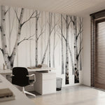papier peint panoramique foret noir et blanc bouleaux troncs elances branches de-VARIANTE-15