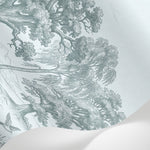 Papier peint panoramique forêt - Paysage pastoral arbres majestueux oiseaux voltigeant église lointaine sur mesure - Matière