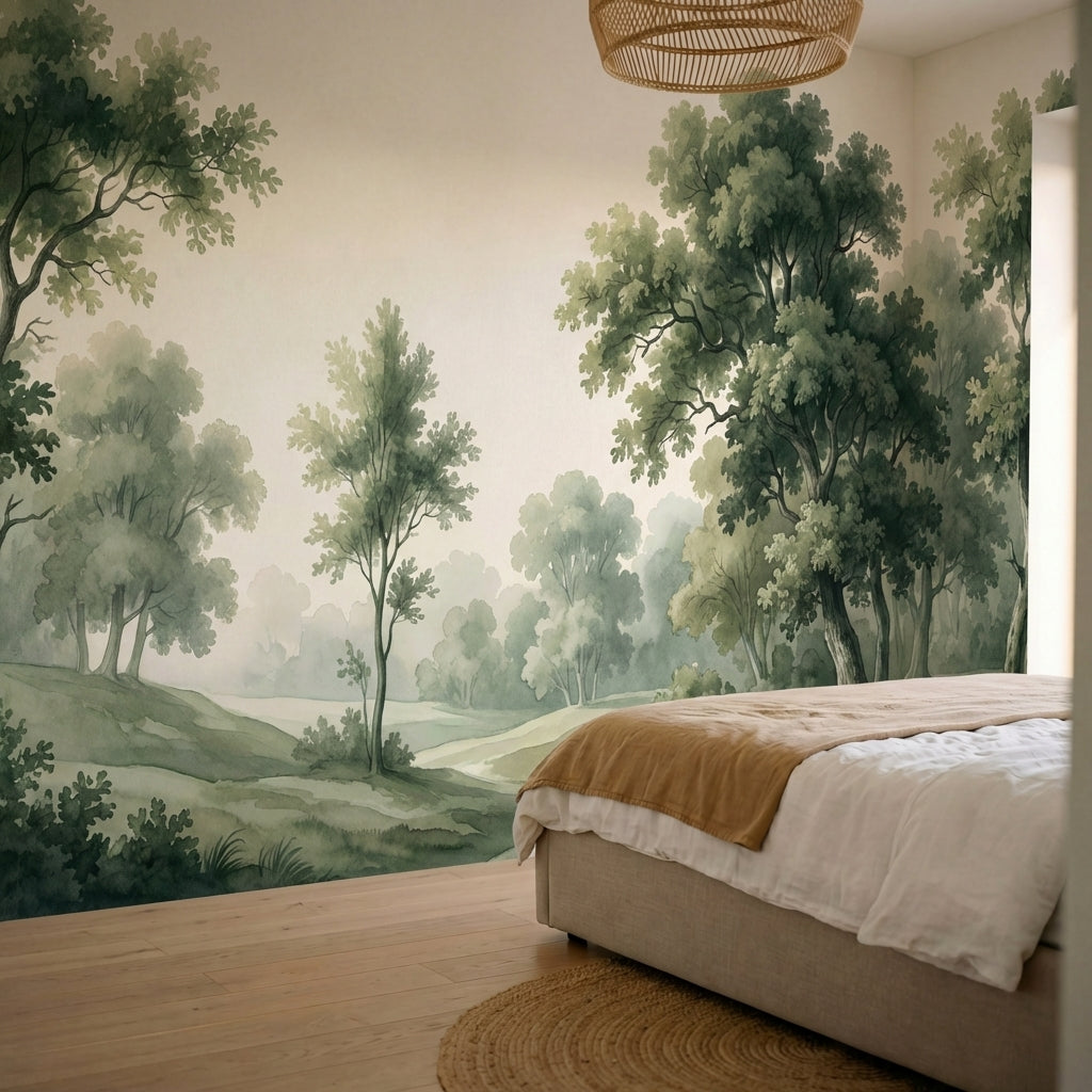 papier peint panoramique foret paysage bucolique arbres majestueux collines vall-1