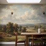 papier peint panoramique foret paysage vallee riviere arbres beige dore et vert -HERO-8