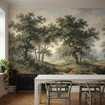 papier peint panoramique foret paysage vallonne arbres majestueux riviere sinueu-1