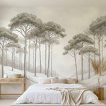 papier peint panoramique foret pins parasol vallee enneigee paysage hivernal ton-1