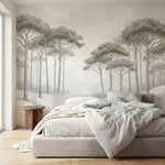 papier peint panoramique foret pins parasol vallee enneigee paysage hivernal ton-1