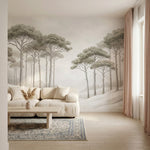 papier peint panoramique foret pins parasol vallee enneigee paysage hivernal ton-6