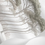 Papier peint panoramique forêt - Pins parasol vallée enneigée paysage hivernal tons beige crème et gris taupe sur mesure - Matière