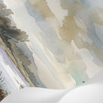 Papier peint panoramique forêt - Rivière arbres feuillus paysage champêtre tons beige crème et gris bleu sur mesure - Matière