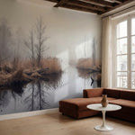 papier peint panoramique foret riviere marecage roseaux bare trees brouillard to-HERO-8