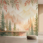 papier peint panoramique foret sapins coniferes branchages feuillages degrade to-1