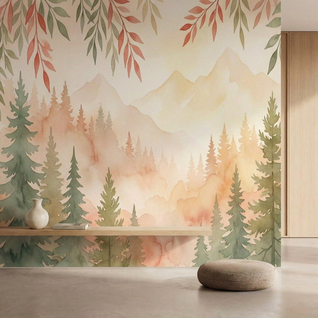 papier peint panoramique foret sapins coniferes branchages feuillages degrade to-1