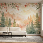 papier peint panoramique foret sapins coniferes branchages feuillages degrade to-2