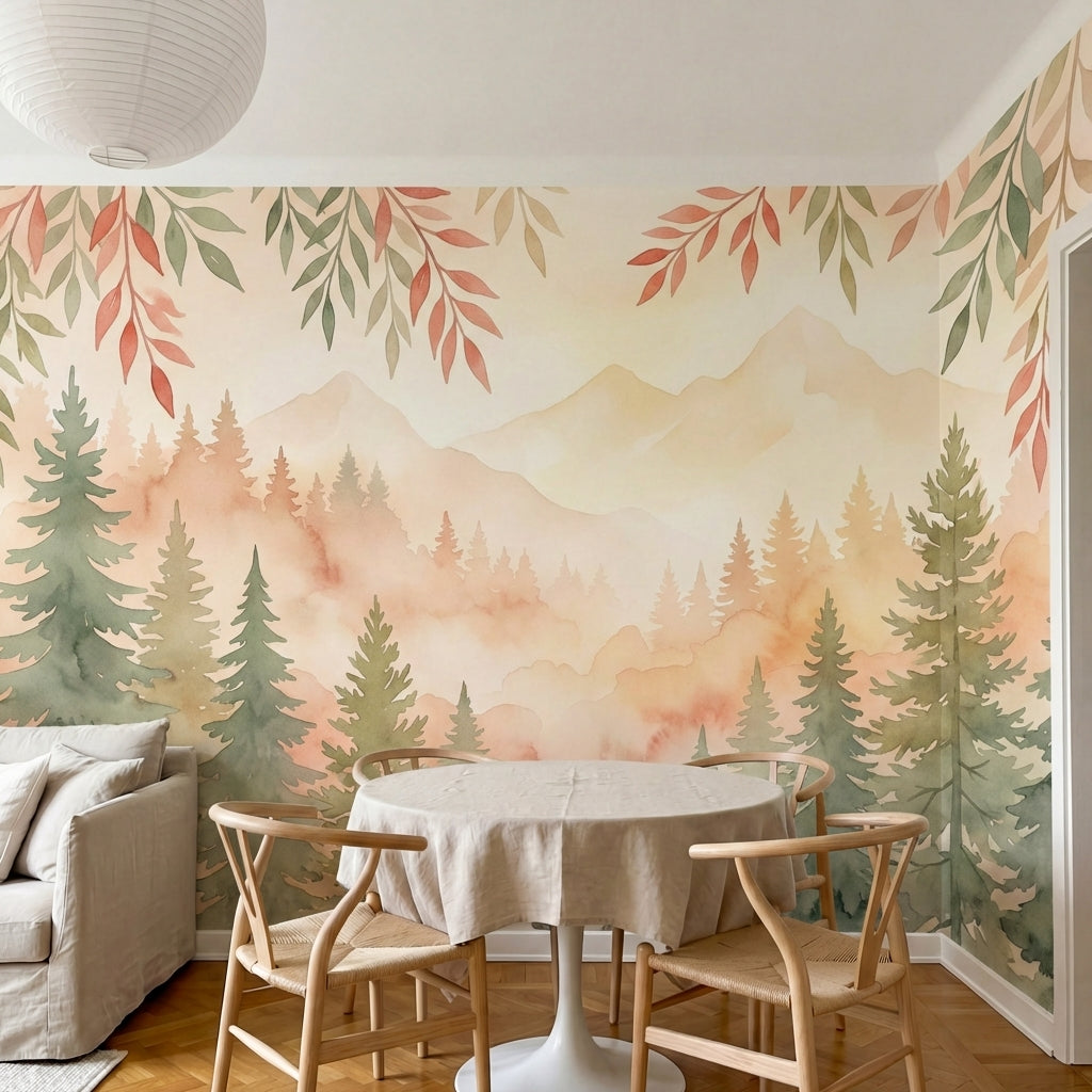 papier peint panoramique foret sapins coniferes branchages feuillages degrade to-VARIANTE-10