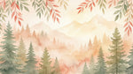 Papier peint panoramique forêt - Sapins conifères branchages feuillages dégradé tons beige rosé et vert sauge sur mesure - Design