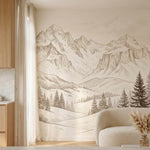 papier peint panoramique foret sapins epiceas enneiges montagnes alpines gravure-2