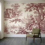 papier peint panoramique foret scene romantique carrosse couple sous chene sepia-HERO-6